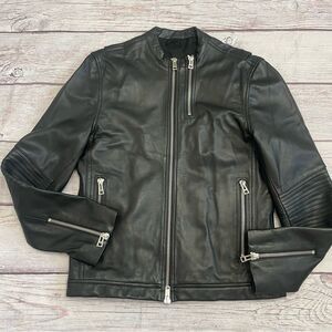 Zadig & Voltaire Cafe Racer Moto Leather Jacket Black Wolf Size Small Unisex
